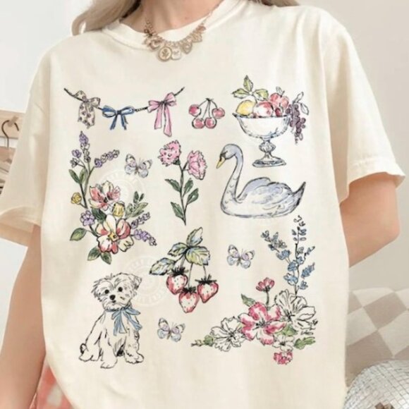 Other - Cottagecore Shirt, Vintage Flower Shirt, Floral Rococo Tshirt, Spring Shirt